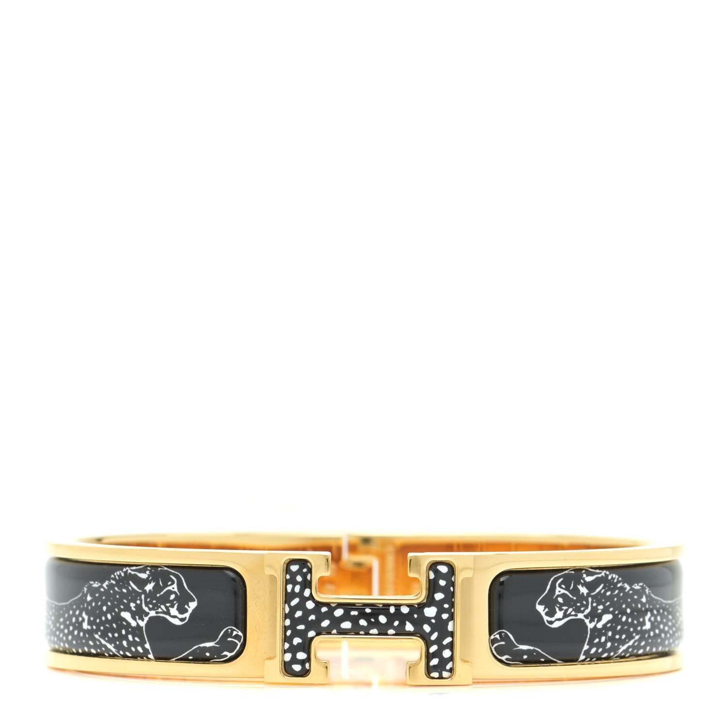 Hermes Enamel Narrow Print Guepards Clic Clac H Bracelet PM Positif Negatif 1 of 6