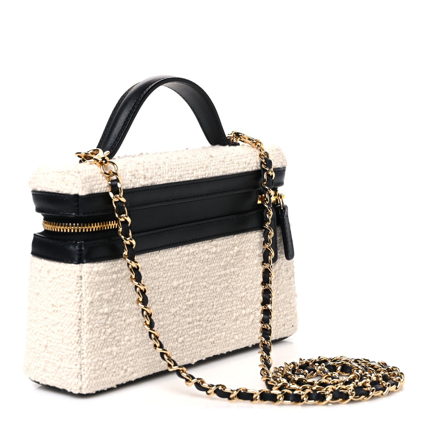 Chanel Boucle Calfskin Top Handle Slim Vanity Case With Chain Ecru Black 2 of 9