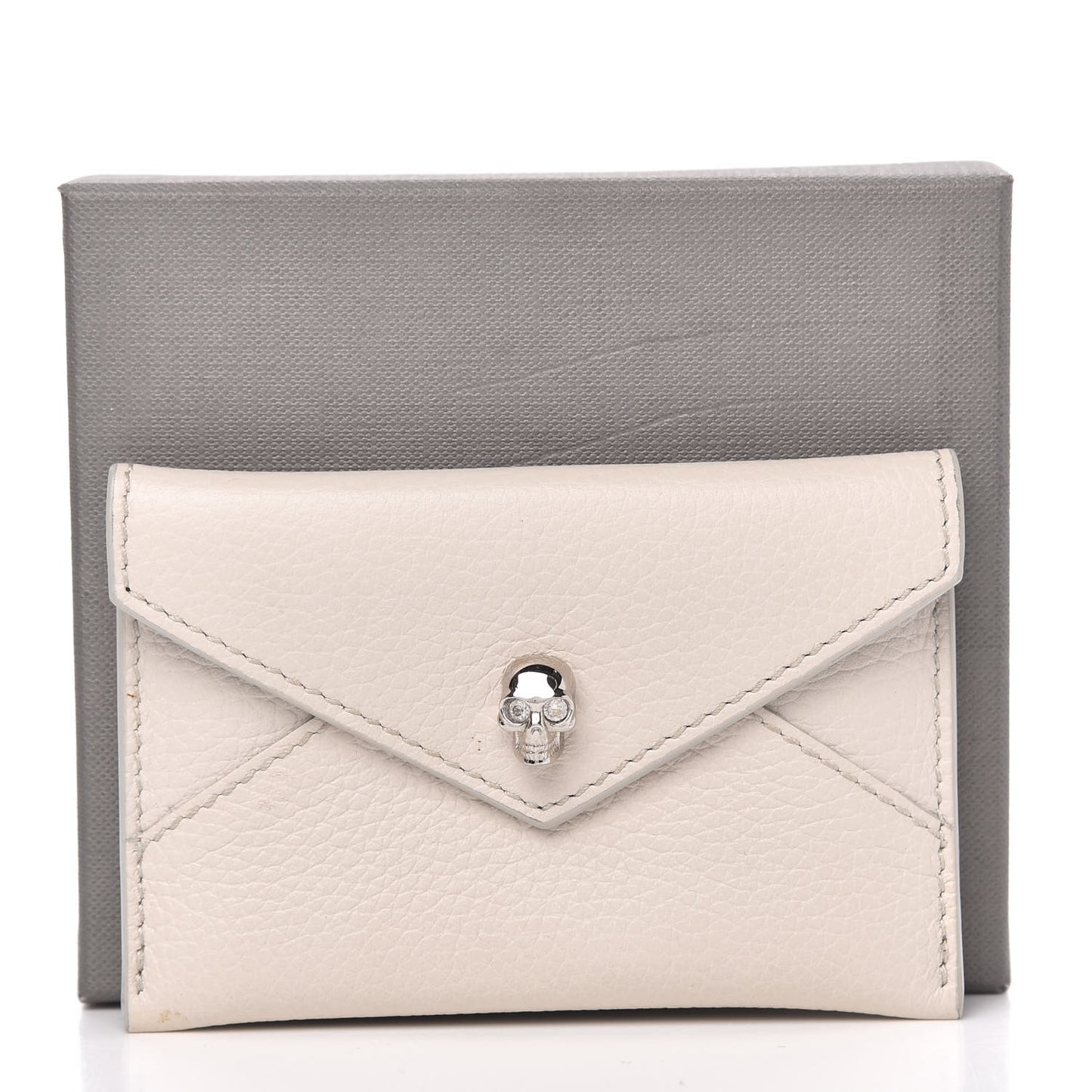 Calfskin Skull Envelope Card Holder Off White