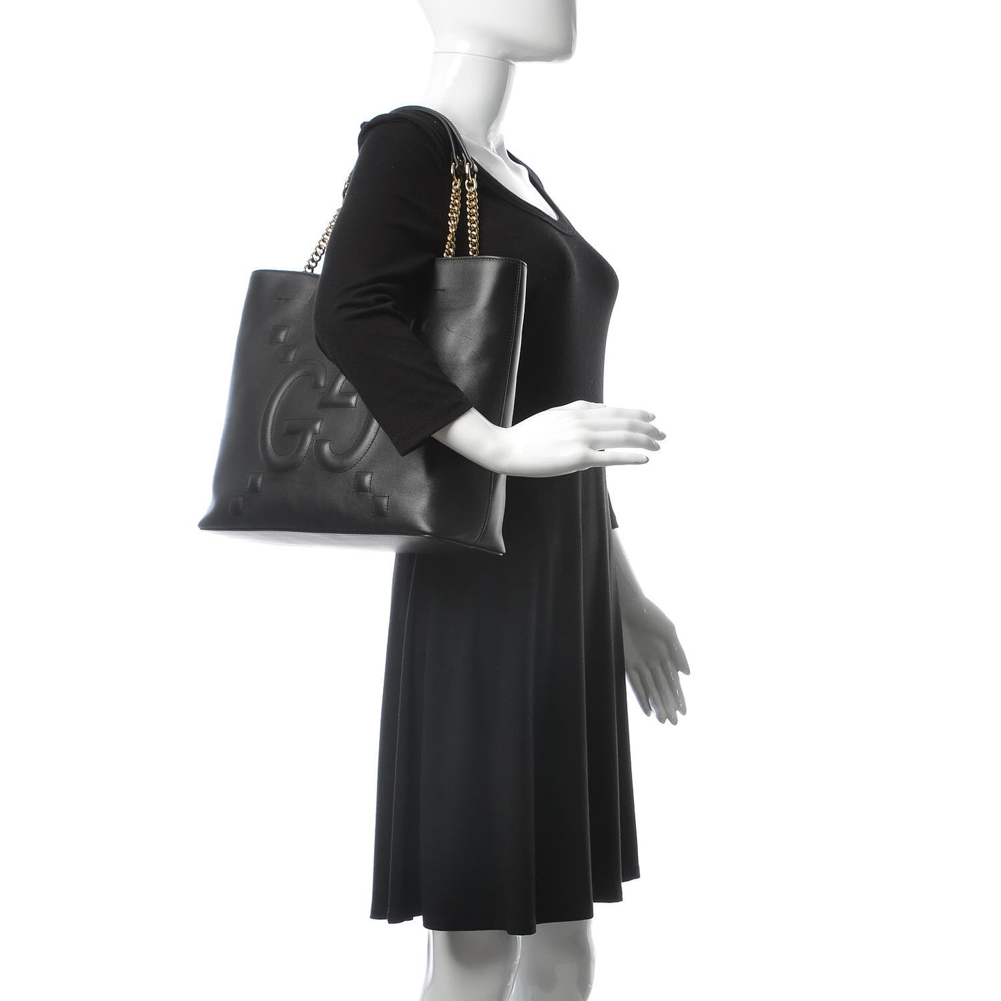 Apollo Calfskin GG Dadini Embroidered Chain Shoulder Tote Black