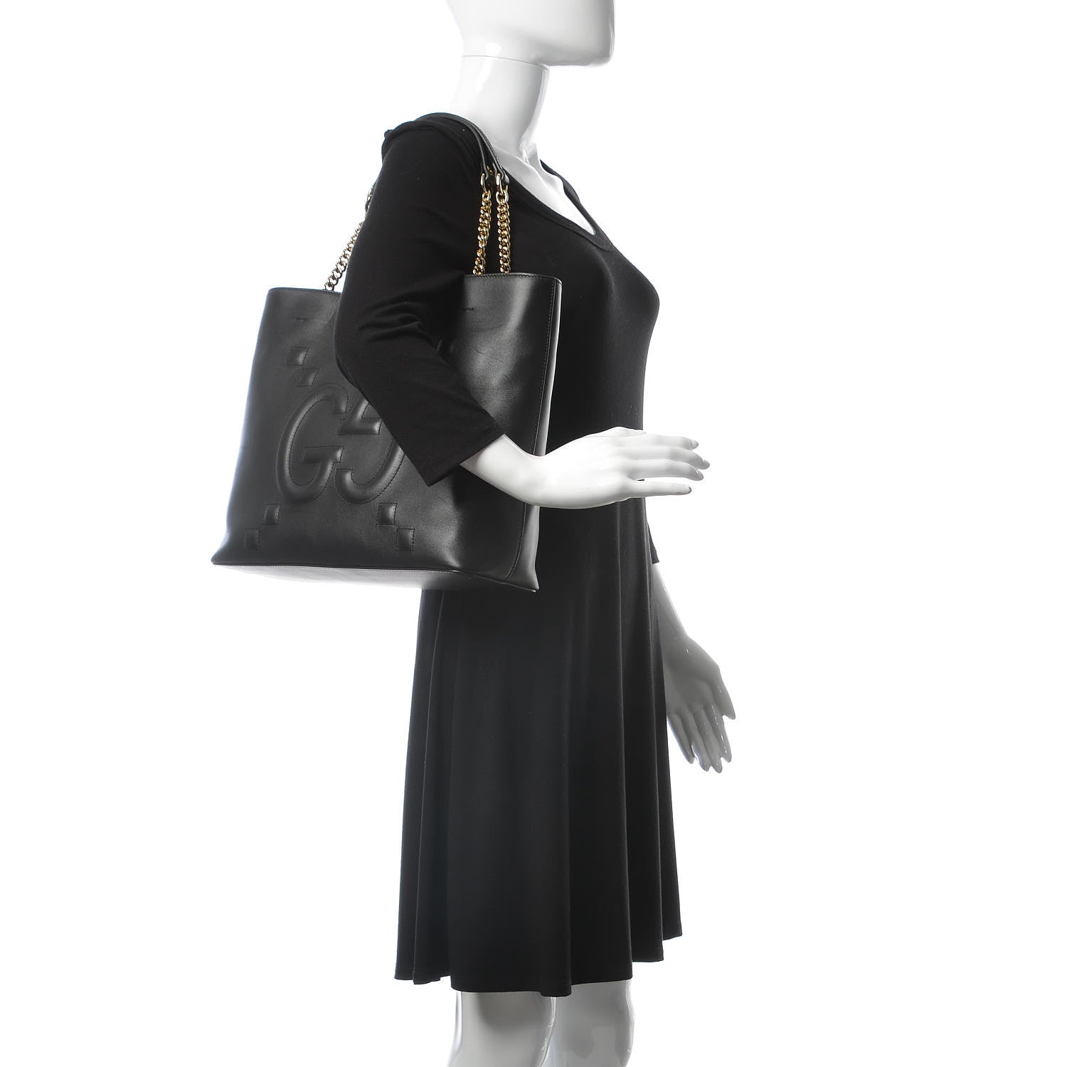Gucci Apollo Calfskin GG Dadini Embroidered Chain Shoulder Tote Black 2 of 10