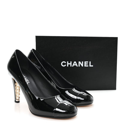 Chanel Patent Calfskin Cap Toe CC Pearl Pumps 41 Black 10 of 10