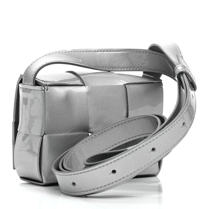 Bottega Veneta Metallic Patent Calfskin Maxi Intrecciato Extra Mini Cassette Crossbody Bag Silver 3 of 8