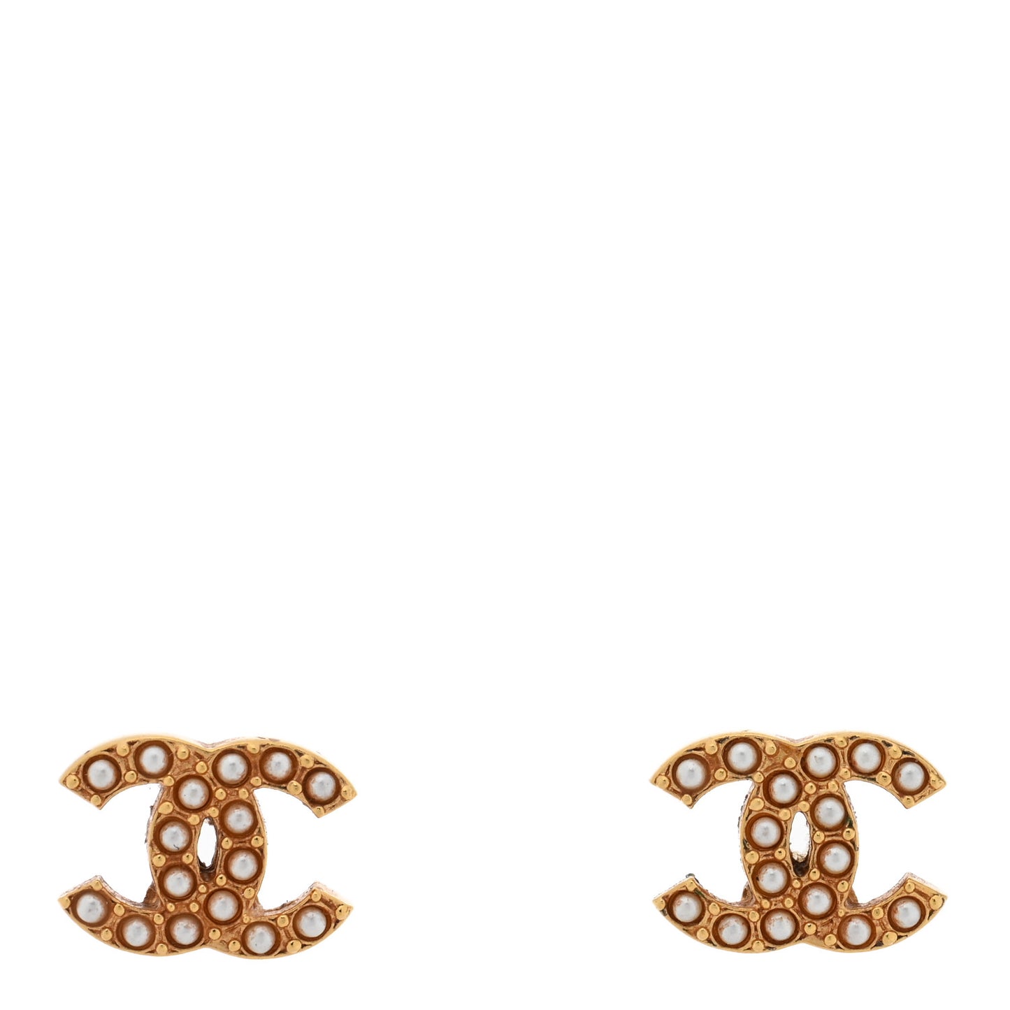 Pearl Studded CC Earrings Gold