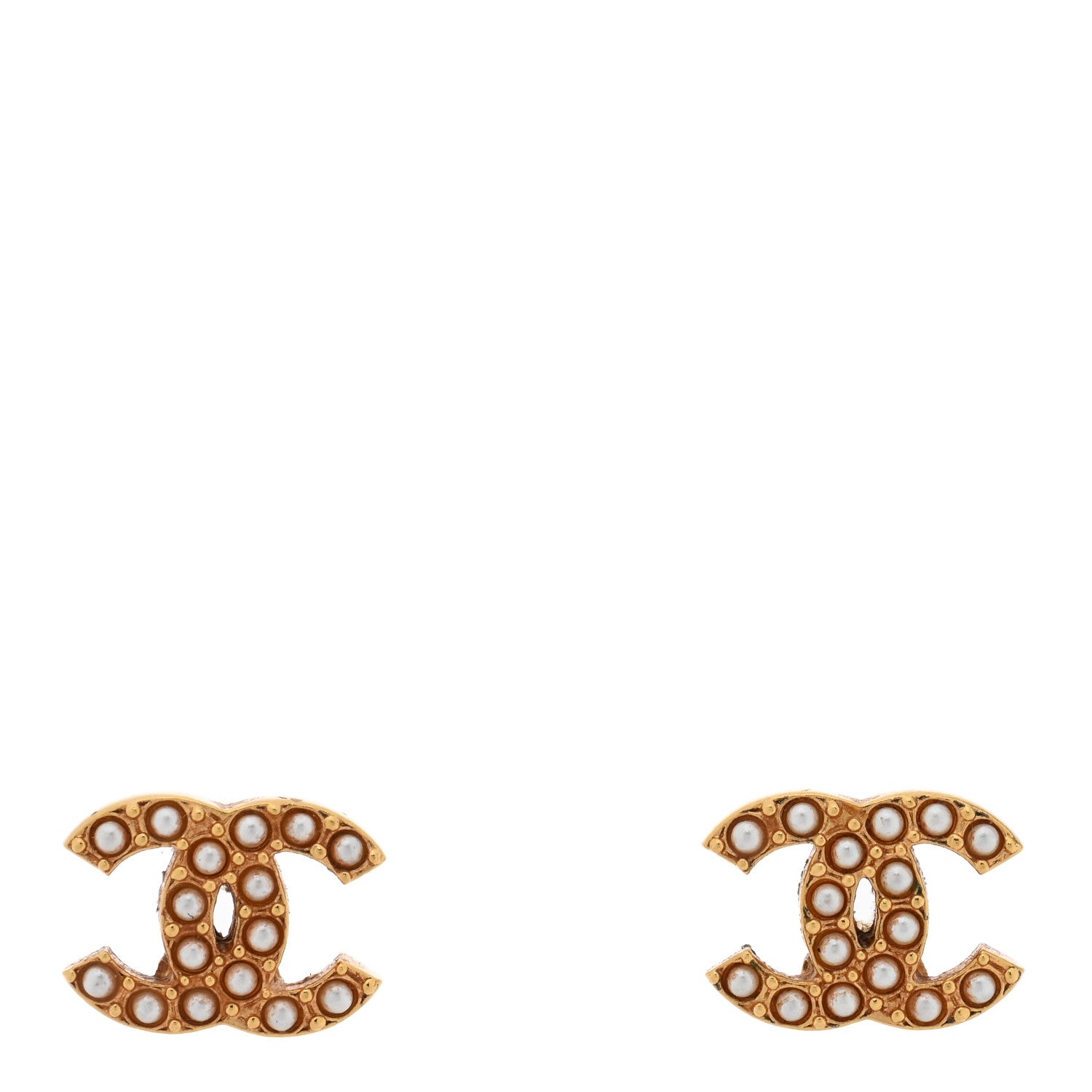 Chanel Pearl Studded CC Earrings Gold 1 of 5