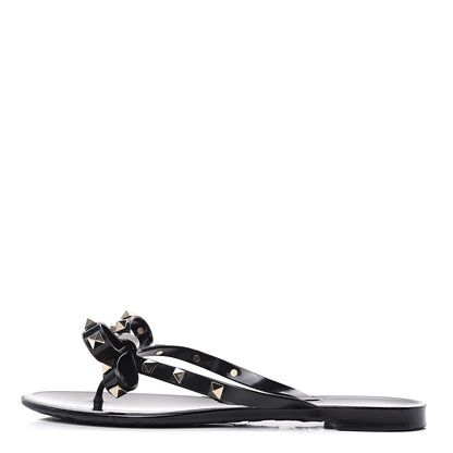 Valentino Garavani PVC Jelly Rockstud Bow Thong Sandals 37 Black 1 of 7