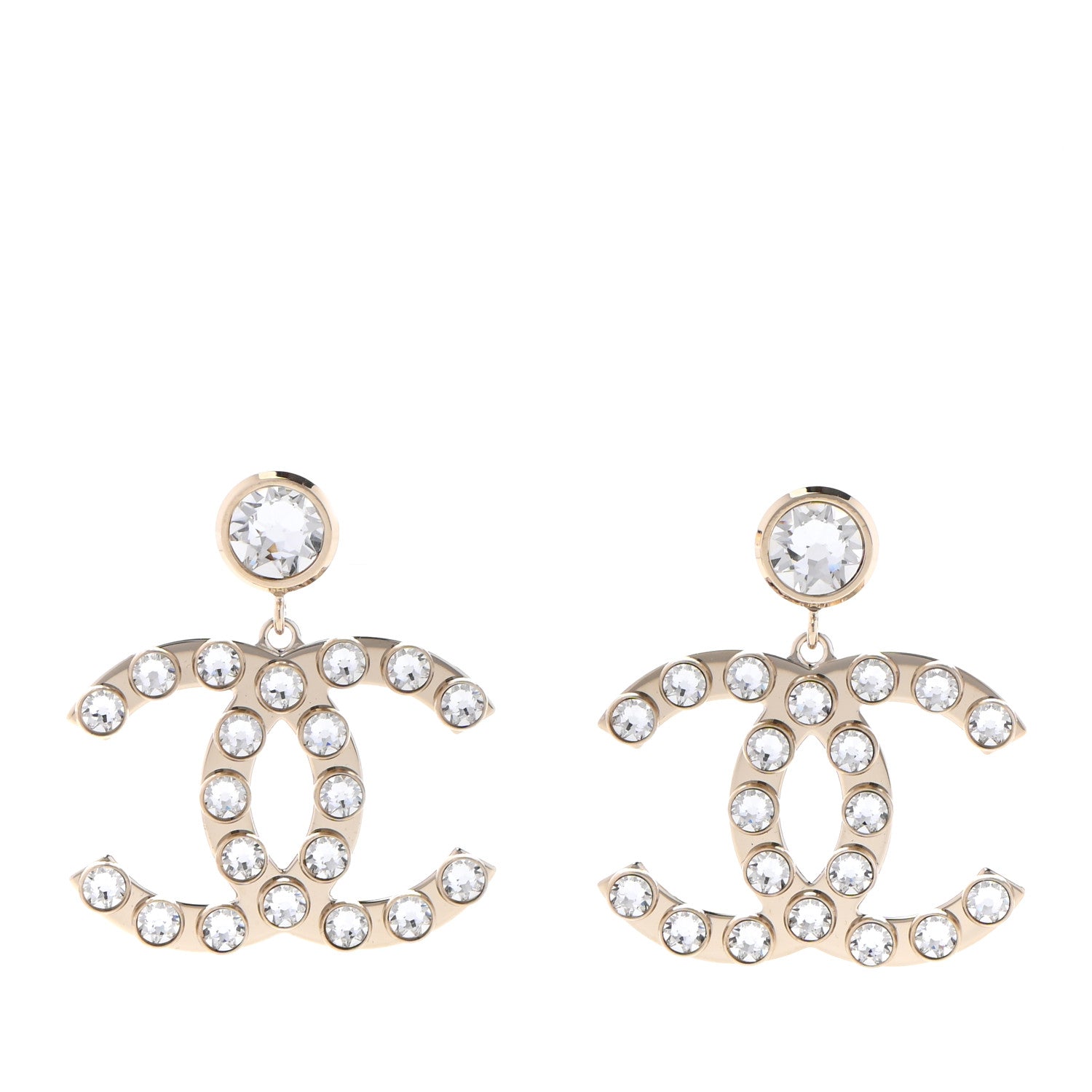 Chanel Metal Crystal CC Dangle Earrings Gold 1 of 4