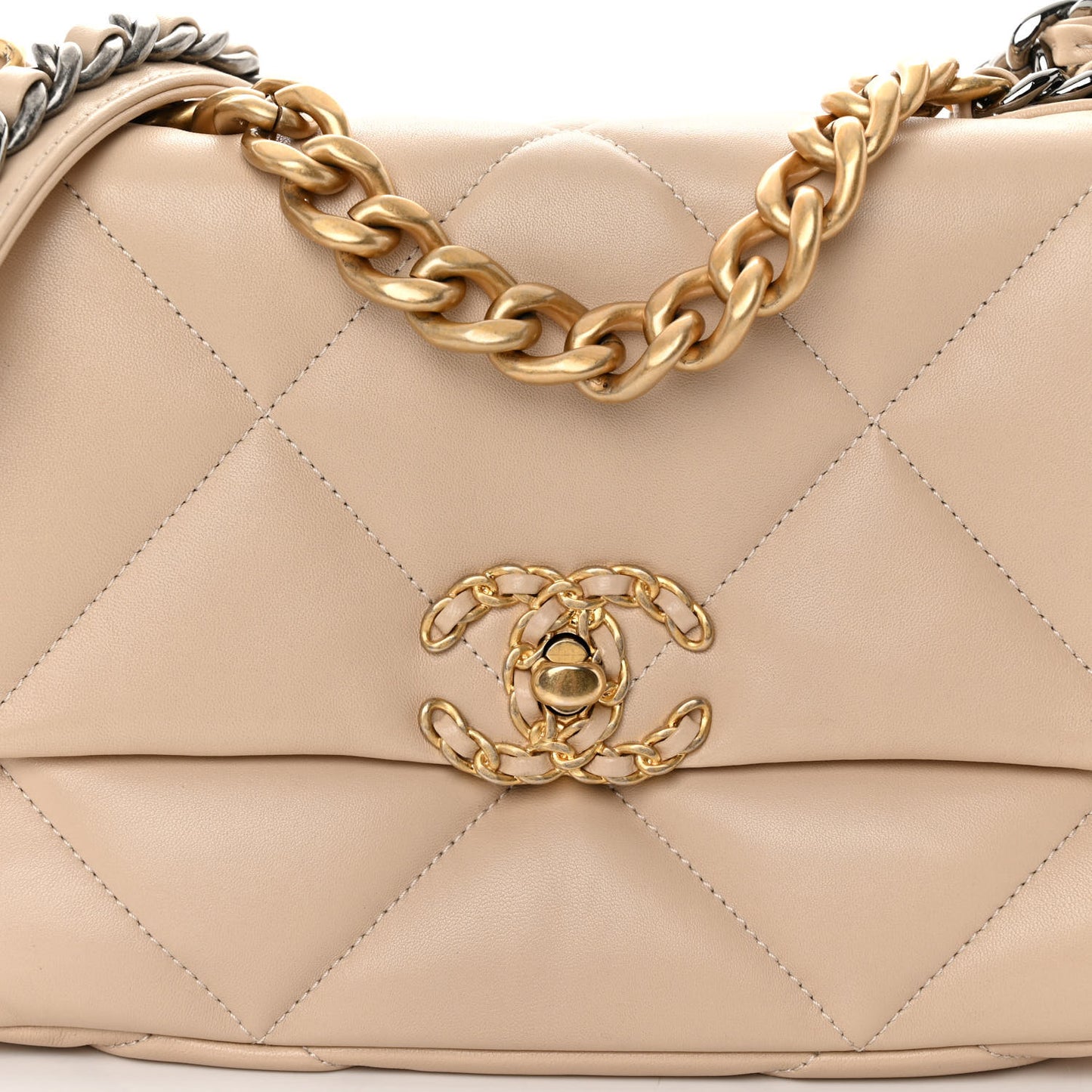 Lambskin Quilted Medium Chanel 19 Flap Beige