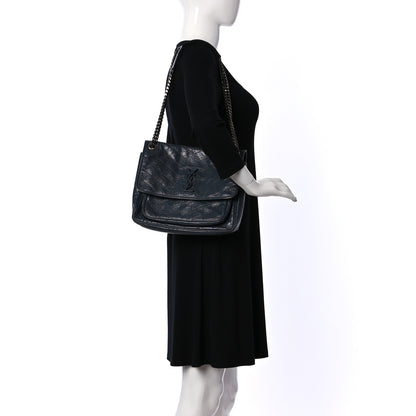 Saint Laurent Crinkled Calfskin Matelasse Monogram Medium Niki Chain Satchel Storm 3 of 10