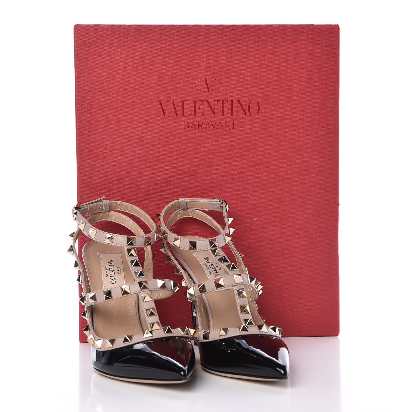 Patent Nappa Rockstud Ankle Strap 100mm Pumps 35.5 Black Poudre