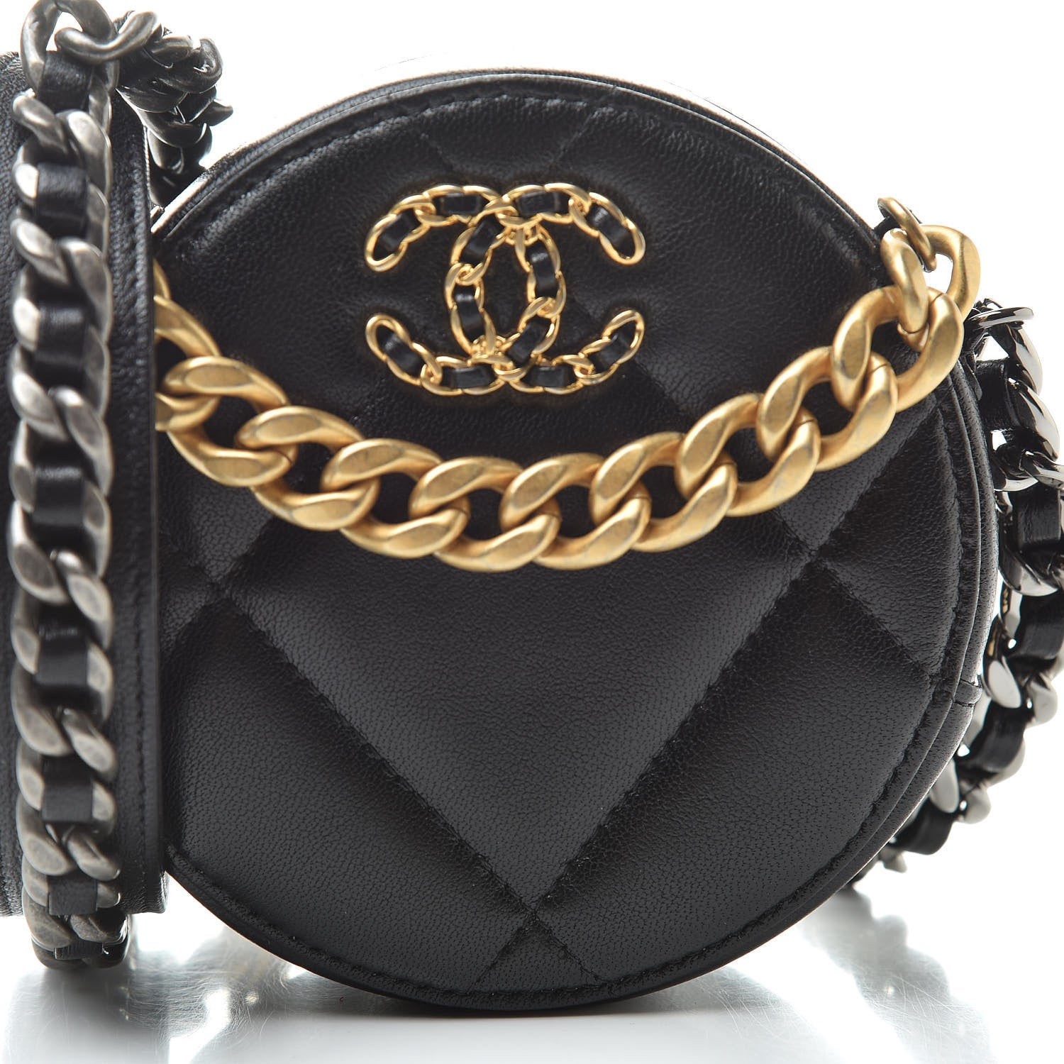 Chanel Shiny Goatskin Quilted 19 Round Clutch With Chain Black 8 of 11