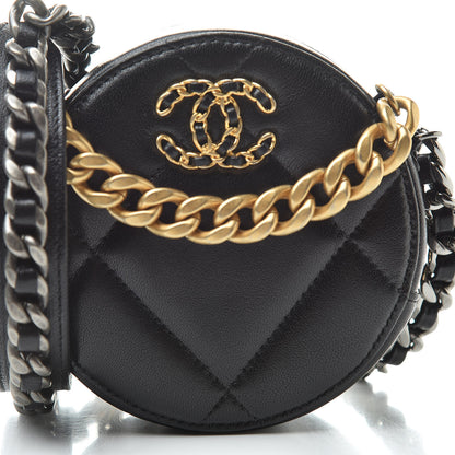 Chanel Shiny Goatskin Quilted 19 Round Clutch With Chain Black 8 of 11