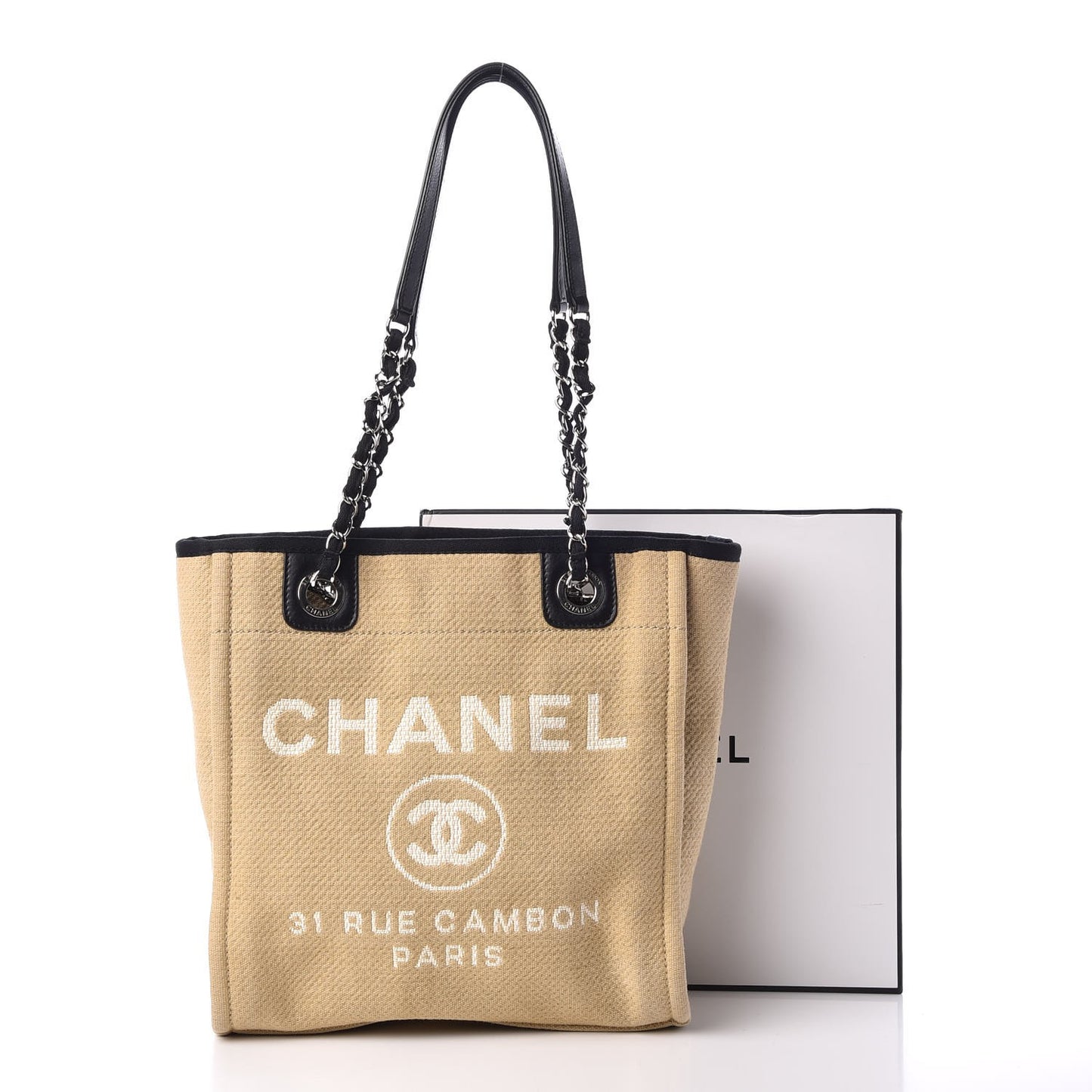 Canvas Mini Deauville Tote Beige Black