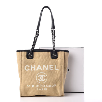 Chanel Canvas Mini Deauville Tote Beige Black 9 of 9