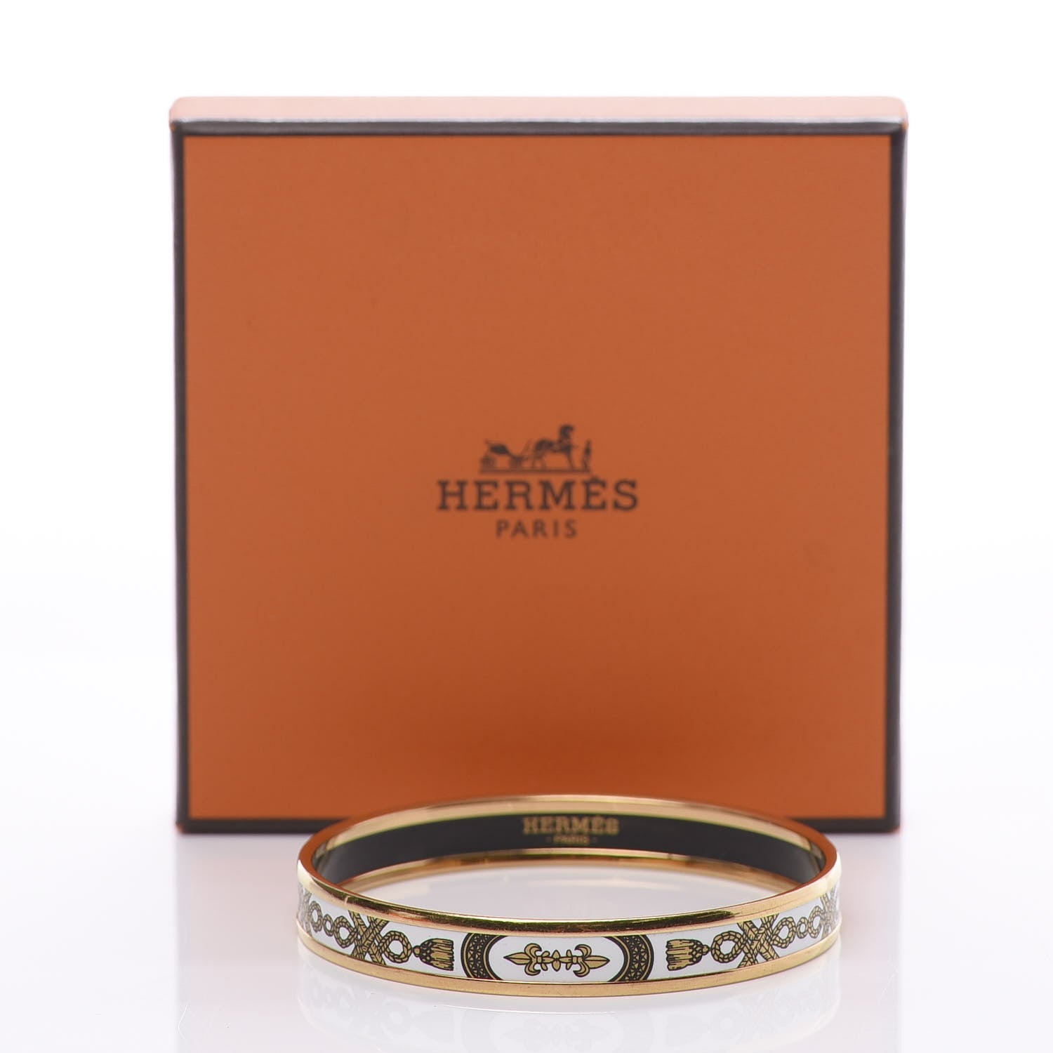 Hermes Enamel Printed Grand Apparat Narrow Bracelet 65 White 5 of 5