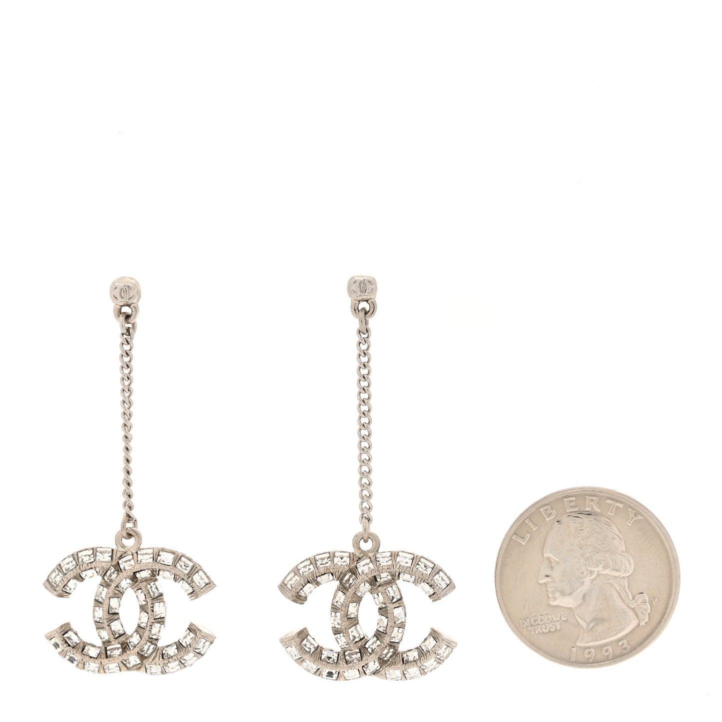 Crystal Baguette CC Drop Earrings Silver