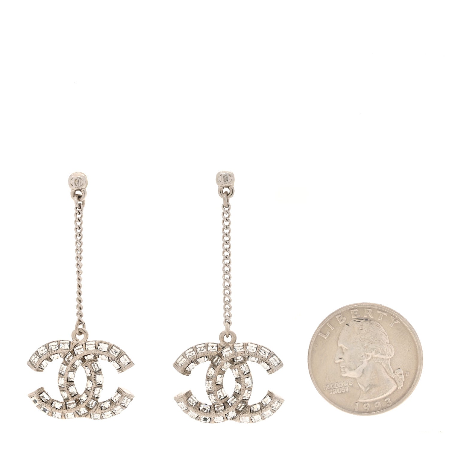 Chanel Crystal Baguette CC Drop Earrings Silver 2 of 4