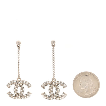 Chanel Crystal Baguette CC Drop Earrings Silver 2 of 4