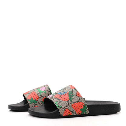 Gucci GG Supreme Monogram Strawberry Slide Sandals 36 Beige Multicolor 3 of 8