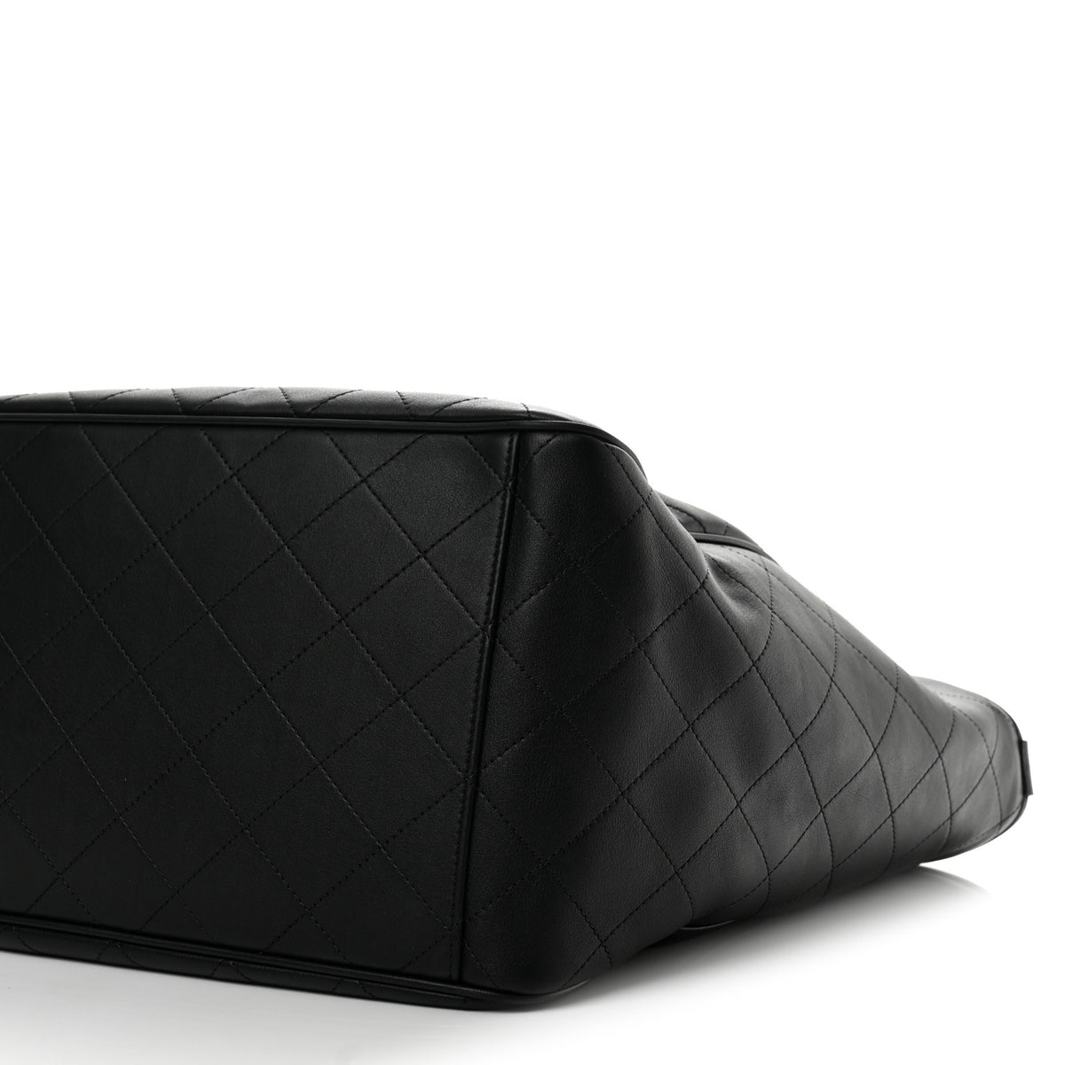Calfskin Quilted Large CC Shopping Bag Black