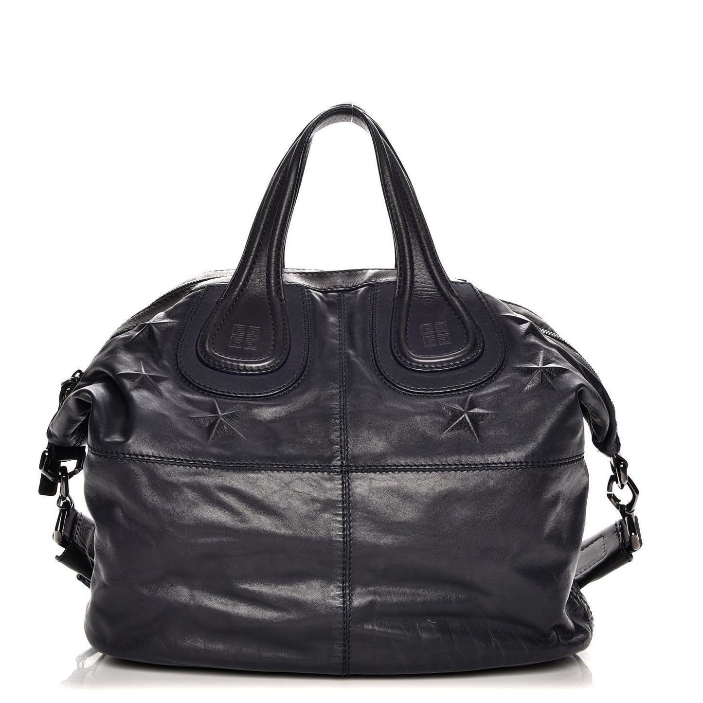 Calfskin Star Embossed Studded Medium Nightingale Navy