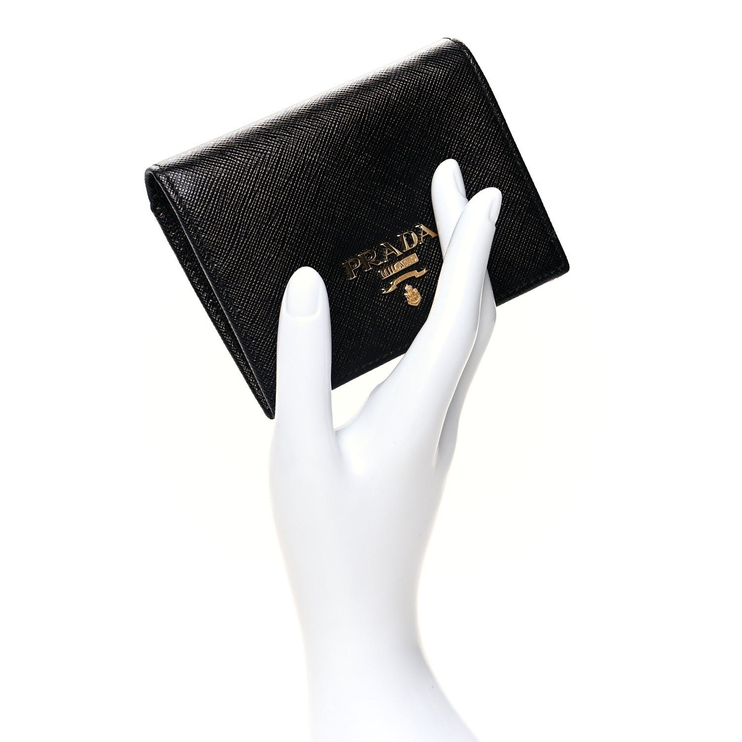 Prada Saffiano Metal Bi-Fold Wallet Black 2 of 7