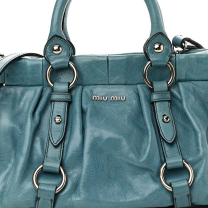 Miu Miu Vitello Lux Gathered Tote Azzurro 8 of 11