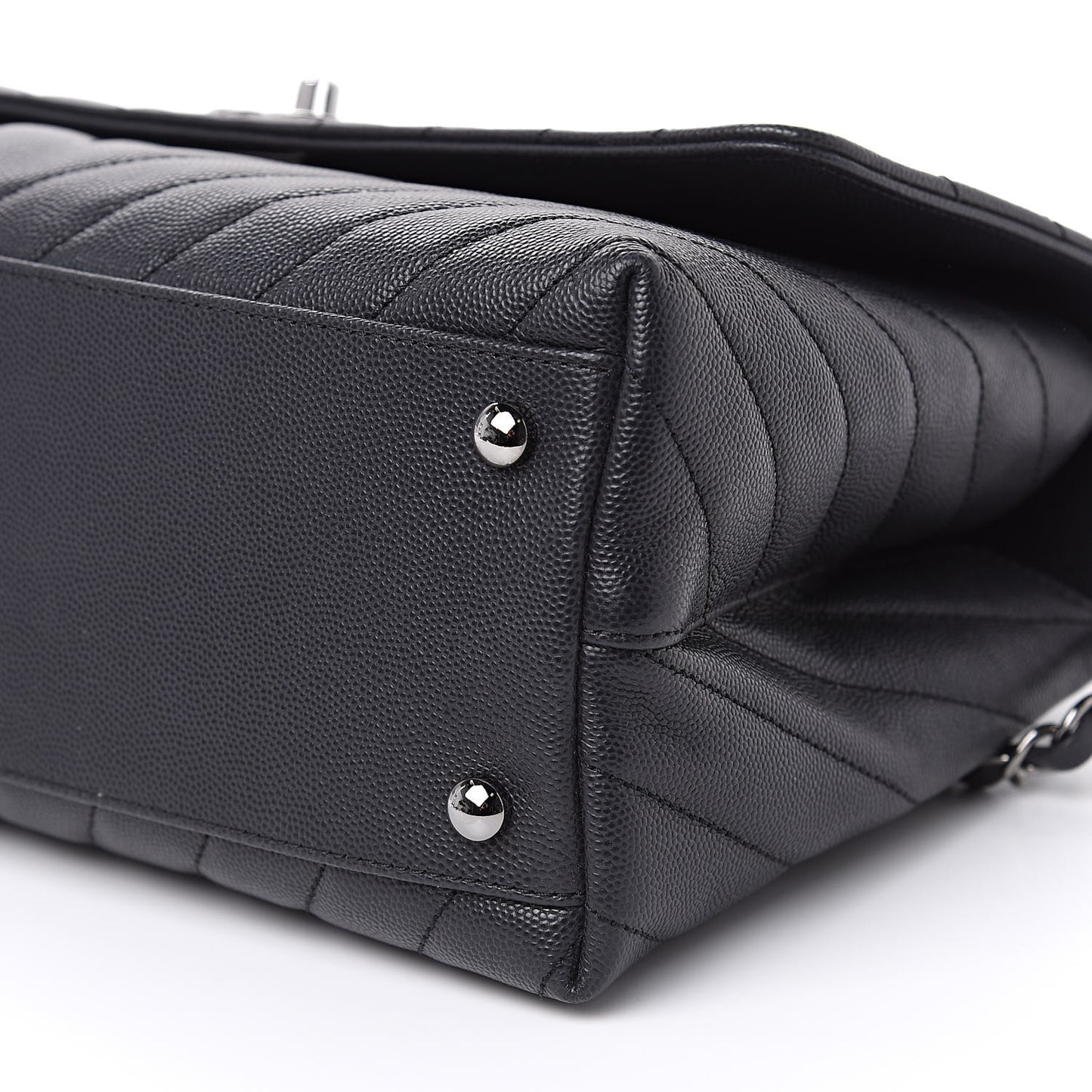 Caviar Chevron Quilted Small Coco Handle Flap Dark Grey