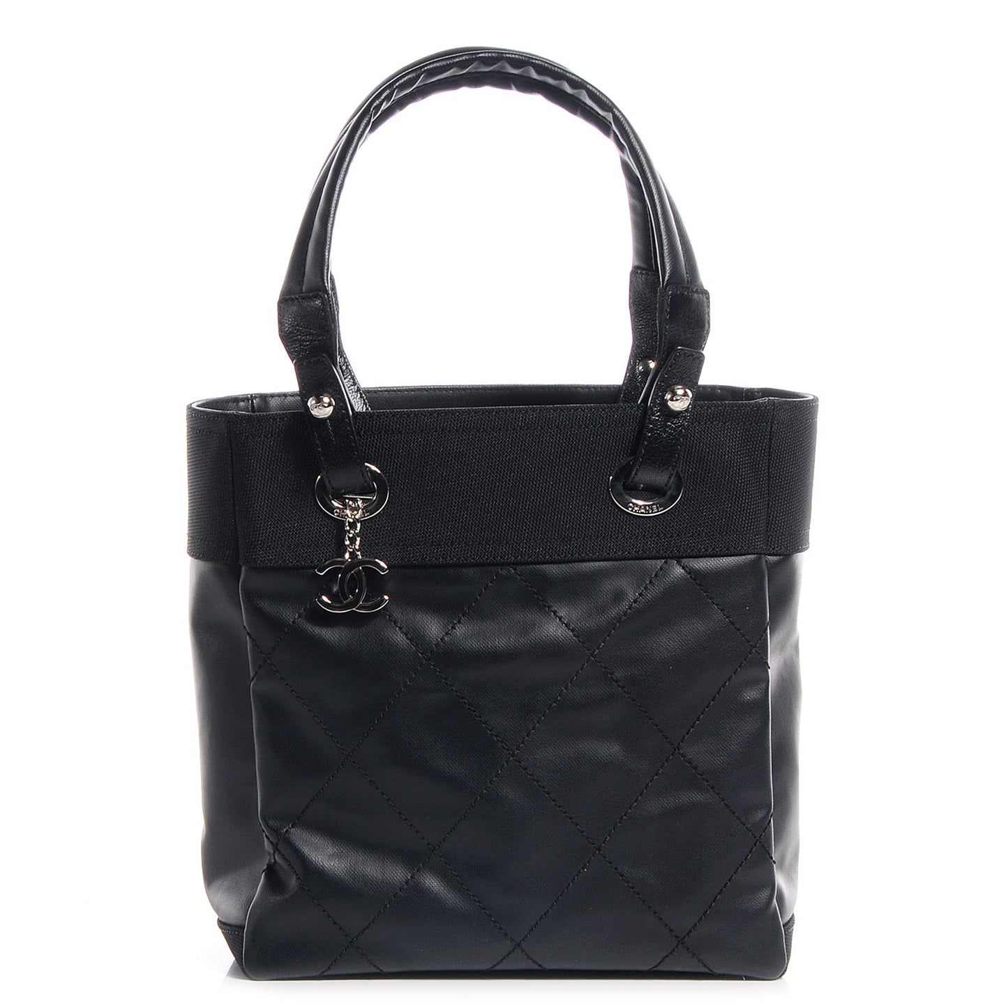 Coated Canvas Quilted Small Paris Biarritz Tote Black