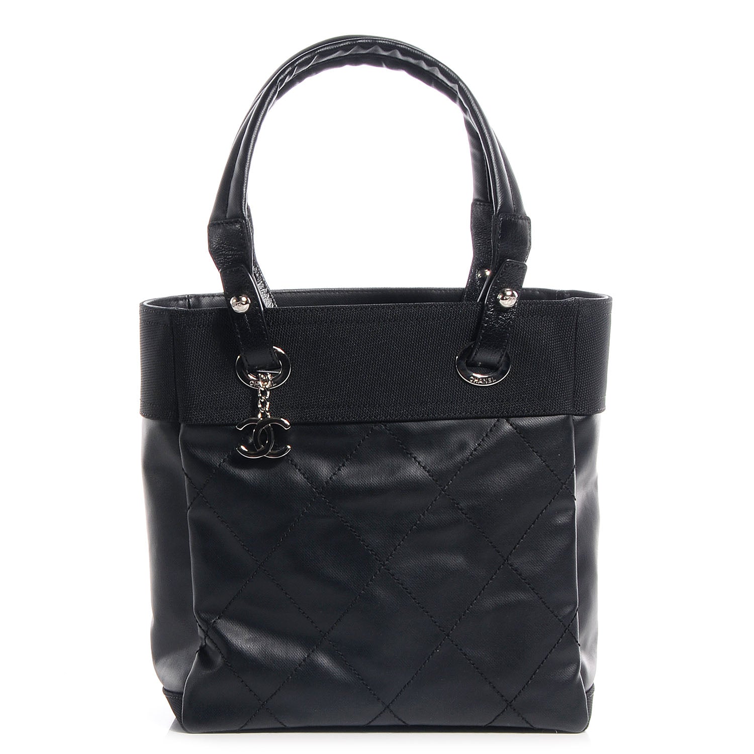 Chanel Coated Canvas Quilted Small Paris Biarritz Tote Black 1 of 7