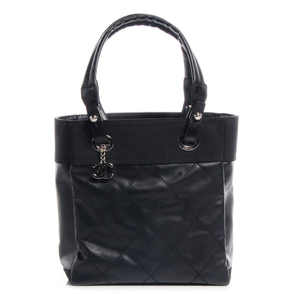 Chanel Coated Canvas Quilted Small Paris Biarritz Tote Black 1 of 7