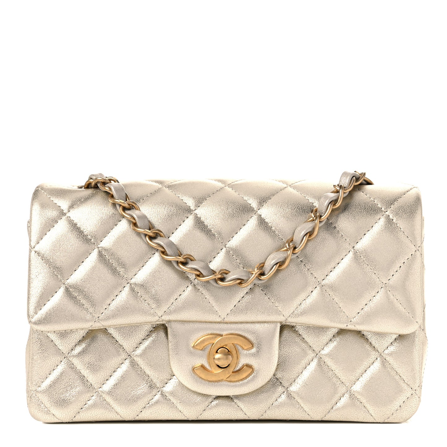 Metallic Lambskin Quilted Mini Rectangular Flap Gold