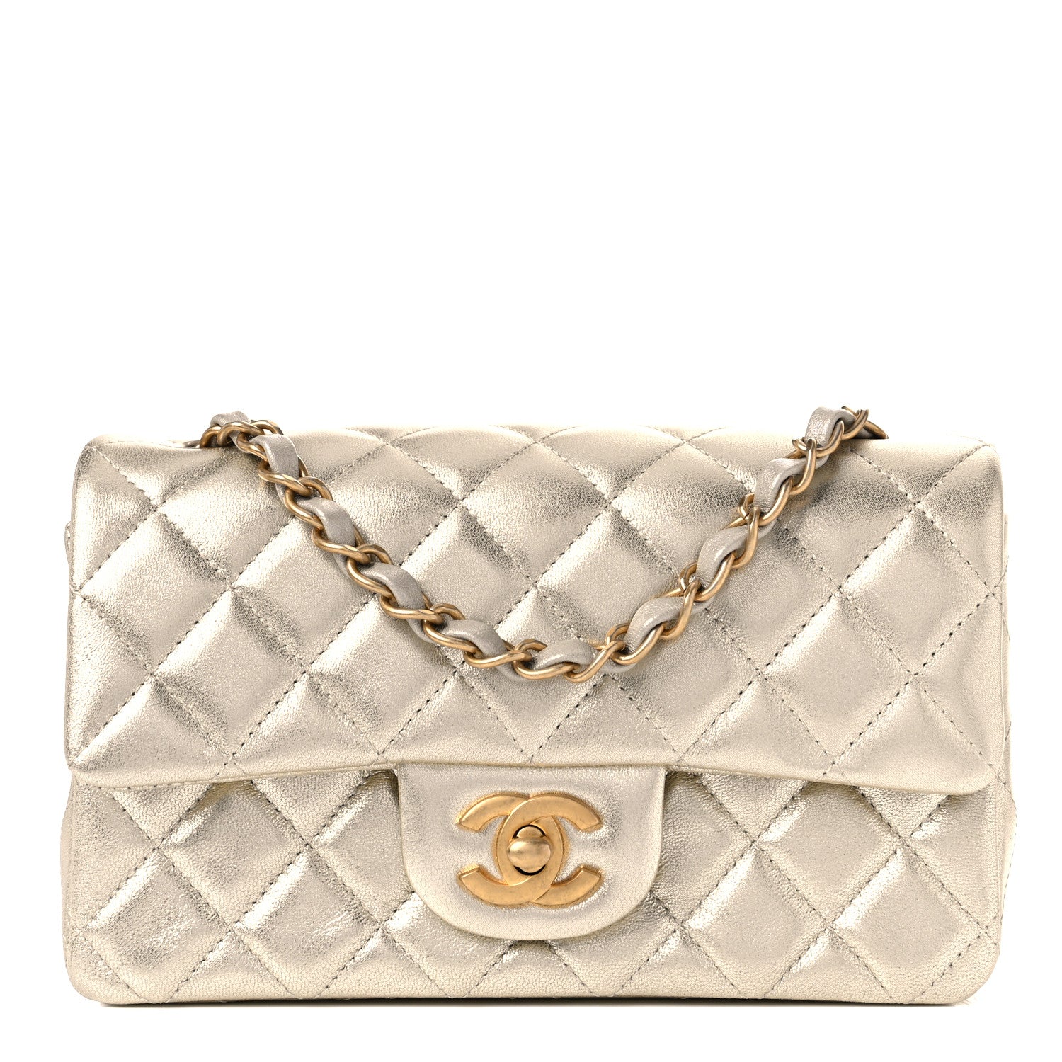 Chanel Metallic Lambskin Quilted Mini Rectangular Flap Gold 1 of 10