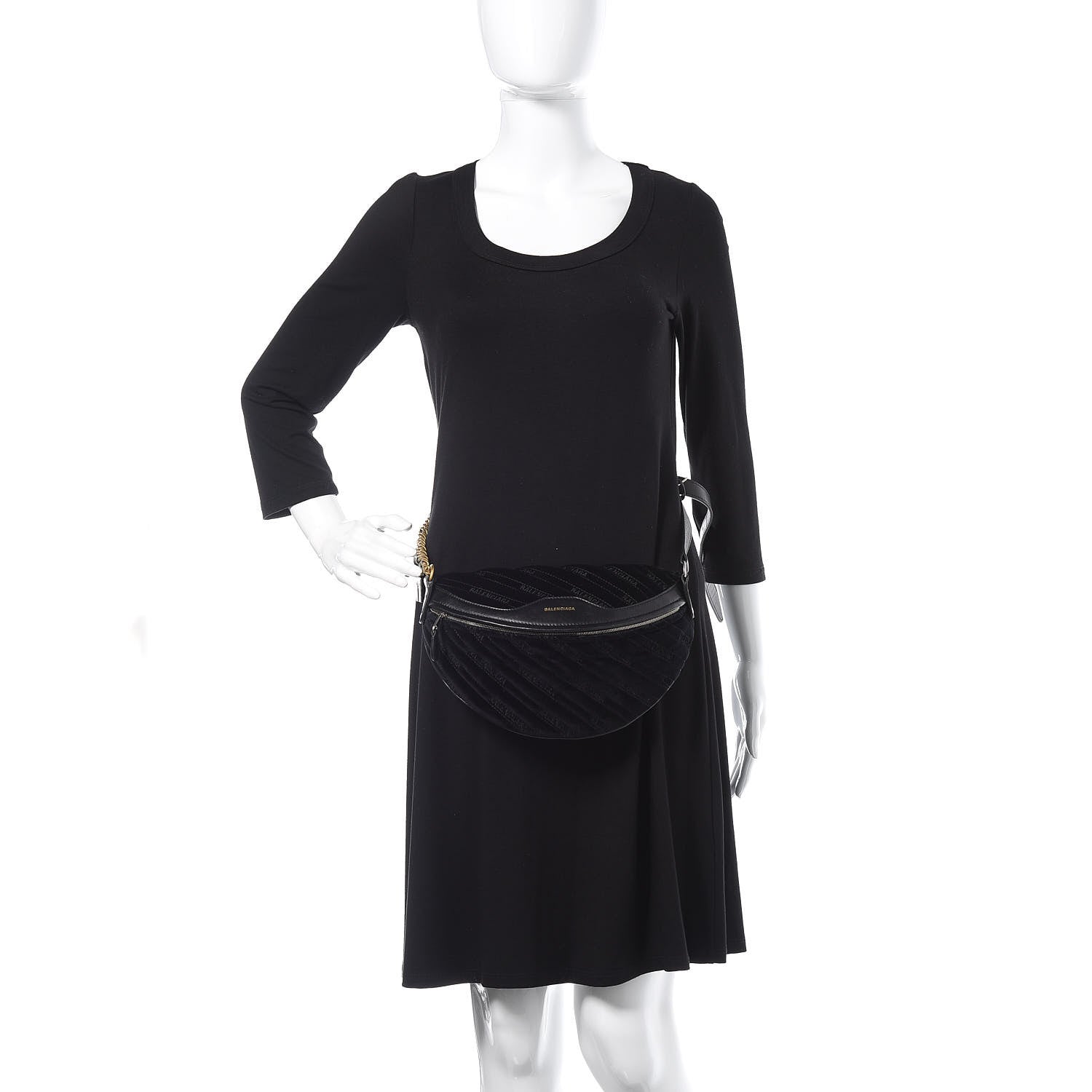 Balenciaga Crushed Velvet Diagonal Allover Logo Matelasse XS Souvenir Belt Bag Black 2 of 10