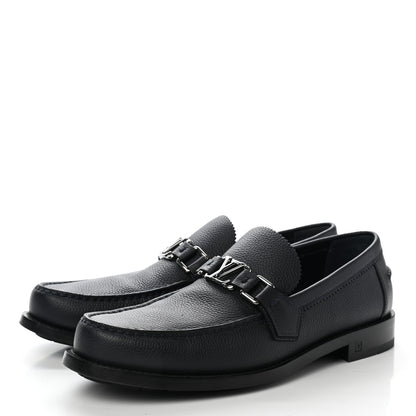 Louis Vuitton Calfskin Mens Major Loafers 7 Navy Blue 3 of 9