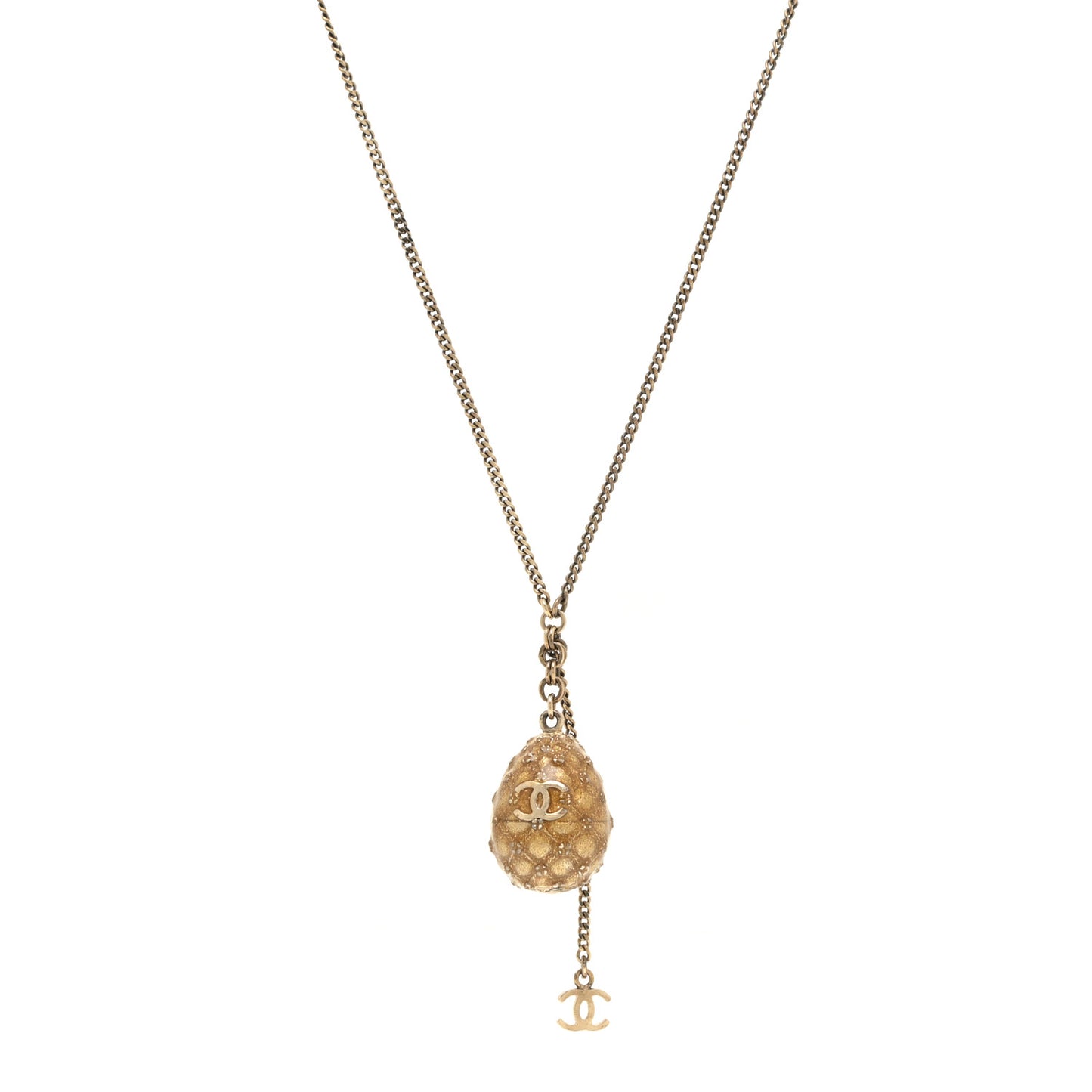 Metal Enamel CC Quilted Egg Necklace Gold