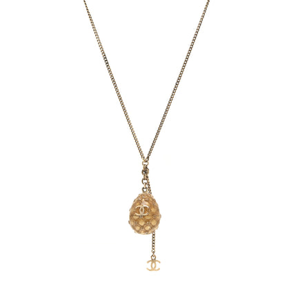Chanel Metal Enamel CC Quilted Egg Necklace Gold 1 of 5