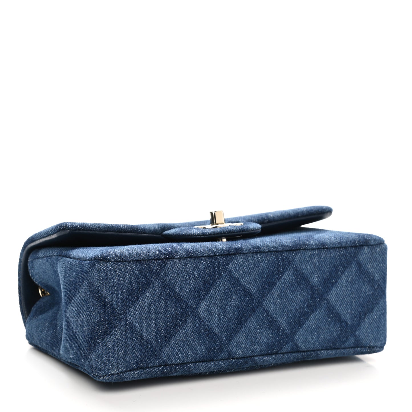 Printed Denim Quilted Mini Rectangular Flap Dark Blue