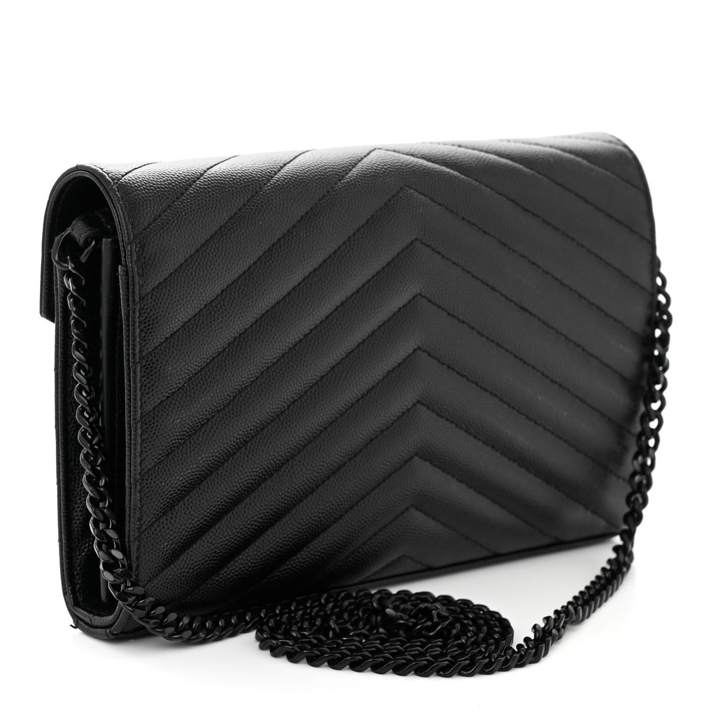 Grain De Poudre Matelasse Chevron Monogram Monochrome Chain Wallet Black