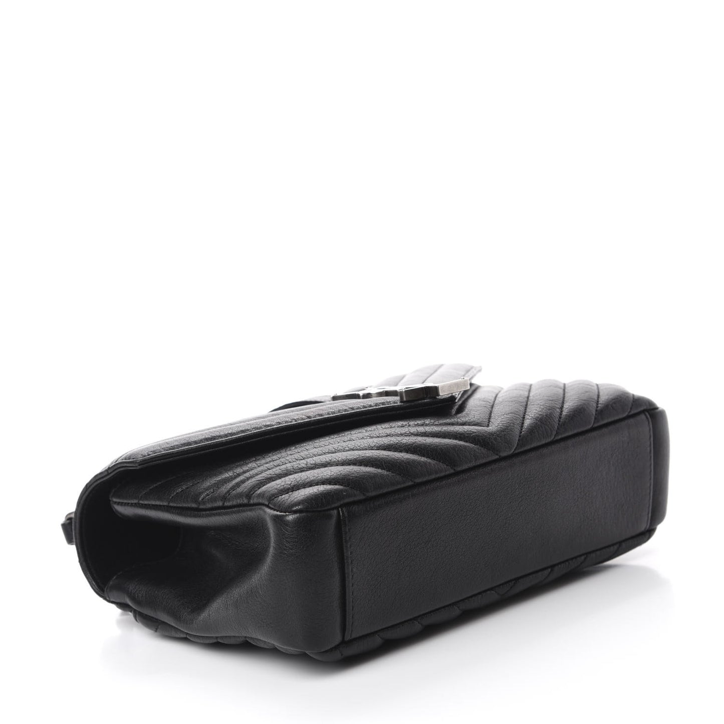 Sheepskin Matelasse Chevron Monogram Medium College Bag Black