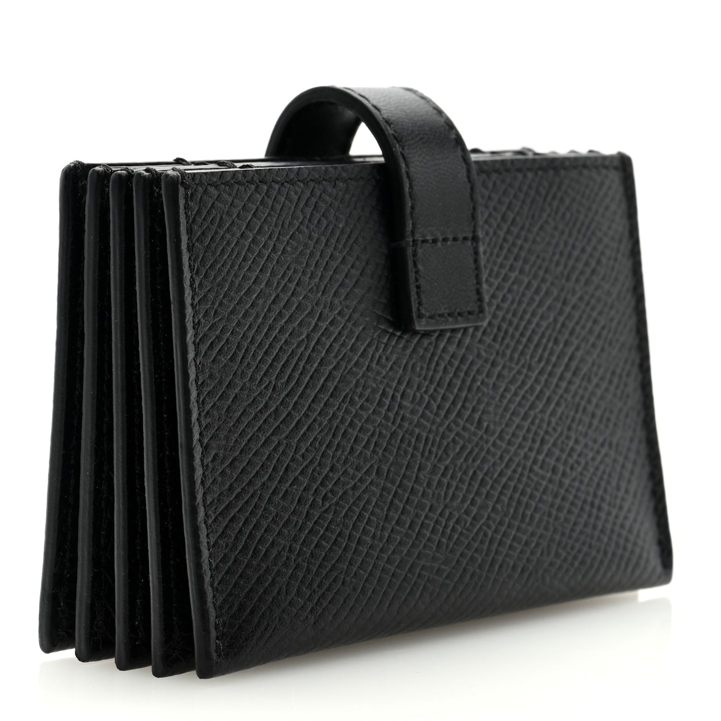 Grained Shiny Calfskin Accordion Card Holder Black