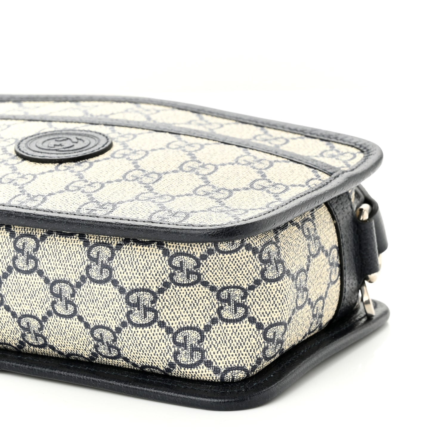 GG Supreme Monogram Textured Dollar Calfskin Mini Retro Interlocking G Shoulder Bag Beige Blue