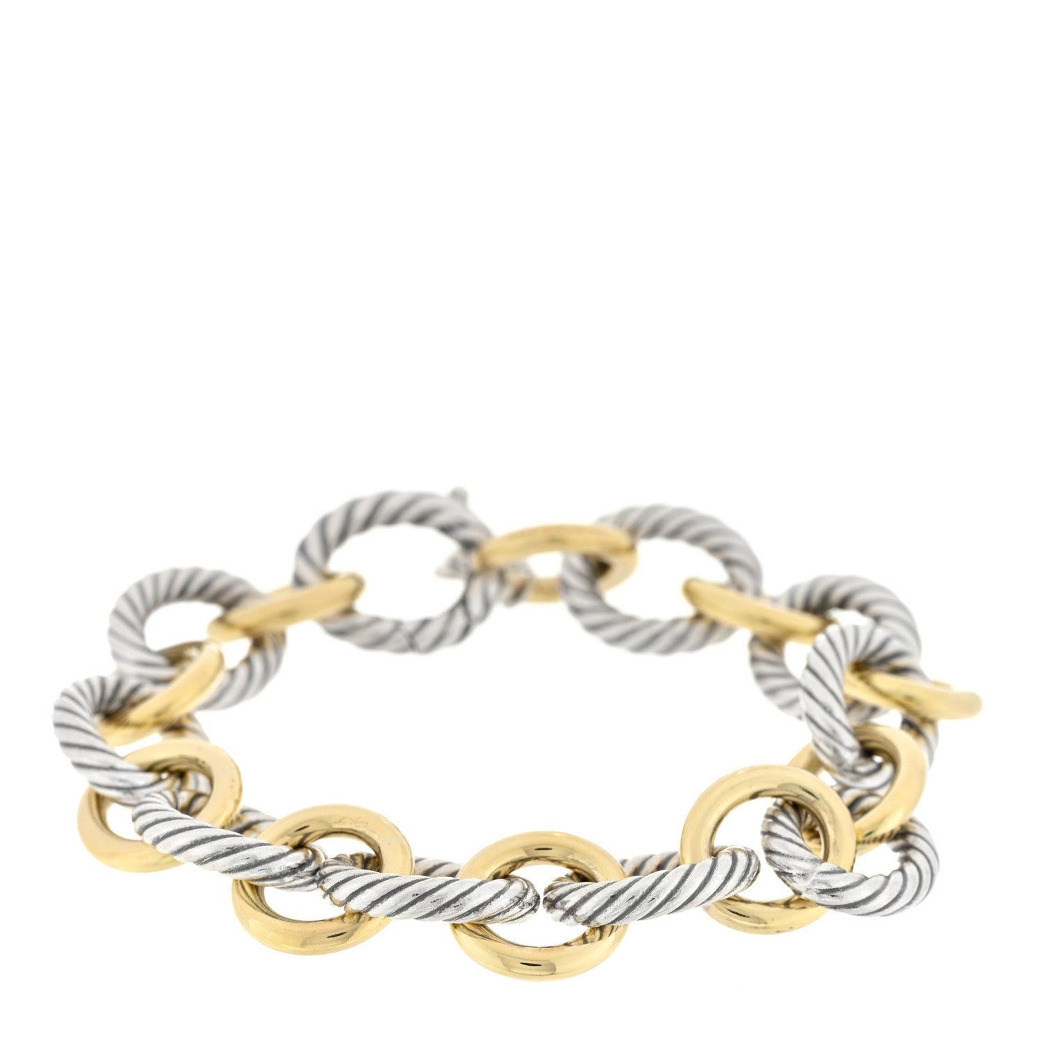 David Yurman Sterling Silver 18K Yellow Gold 12mm Large Oval Link Bracelet 1 of 3