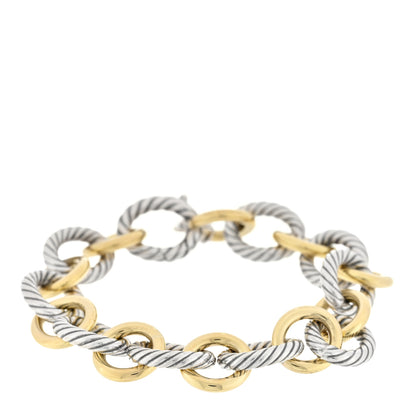 David Yurman Sterling Silver 18K Yellow Gold 12mm Large Oval Link Bracelet 1 of 3