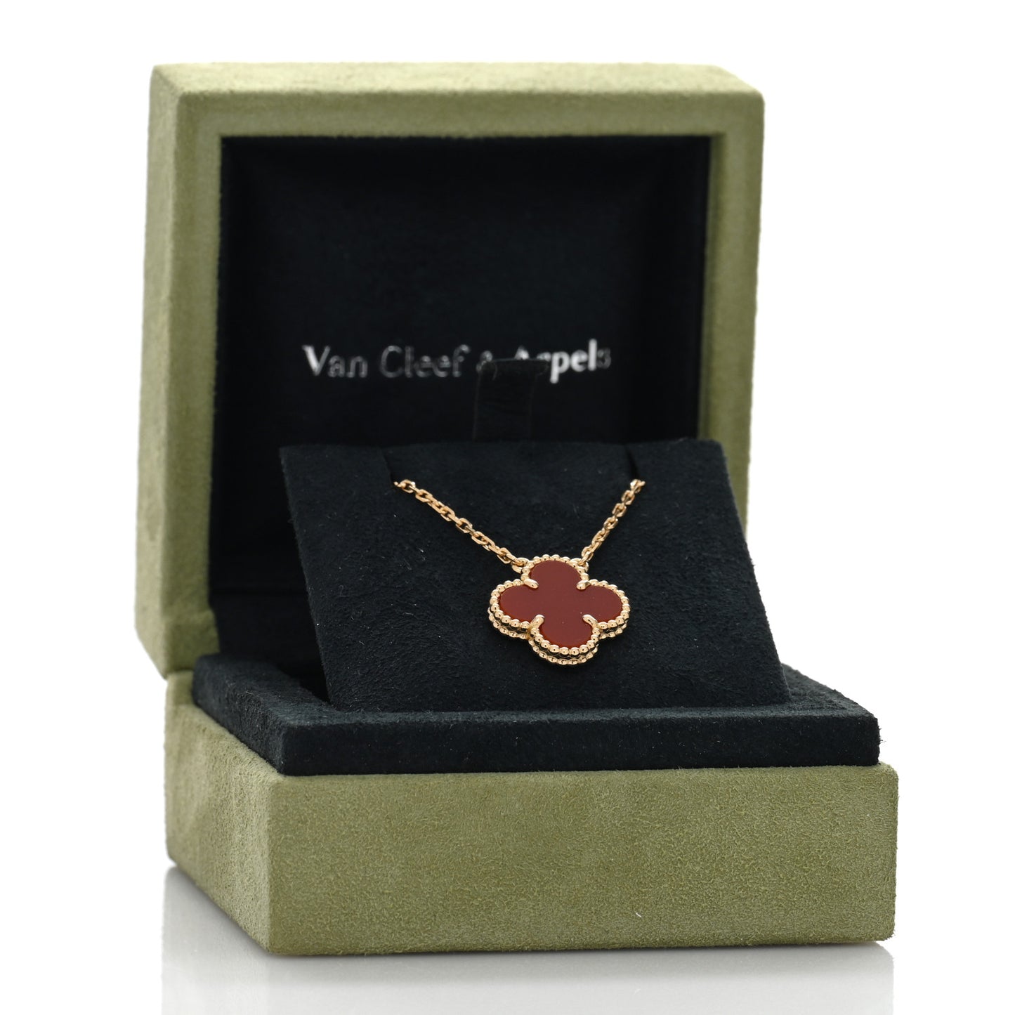 18K Yellow Gold Carnelian Vintage Alhambra Pendant Necklace