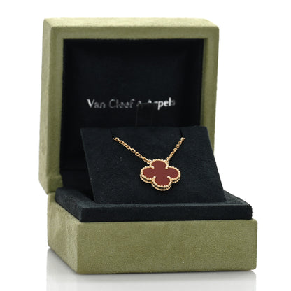 Van Cleef & Arpels 18K Yellow Gold Carnelian Vintage Alhambra Pendant Necklace 5 of 5