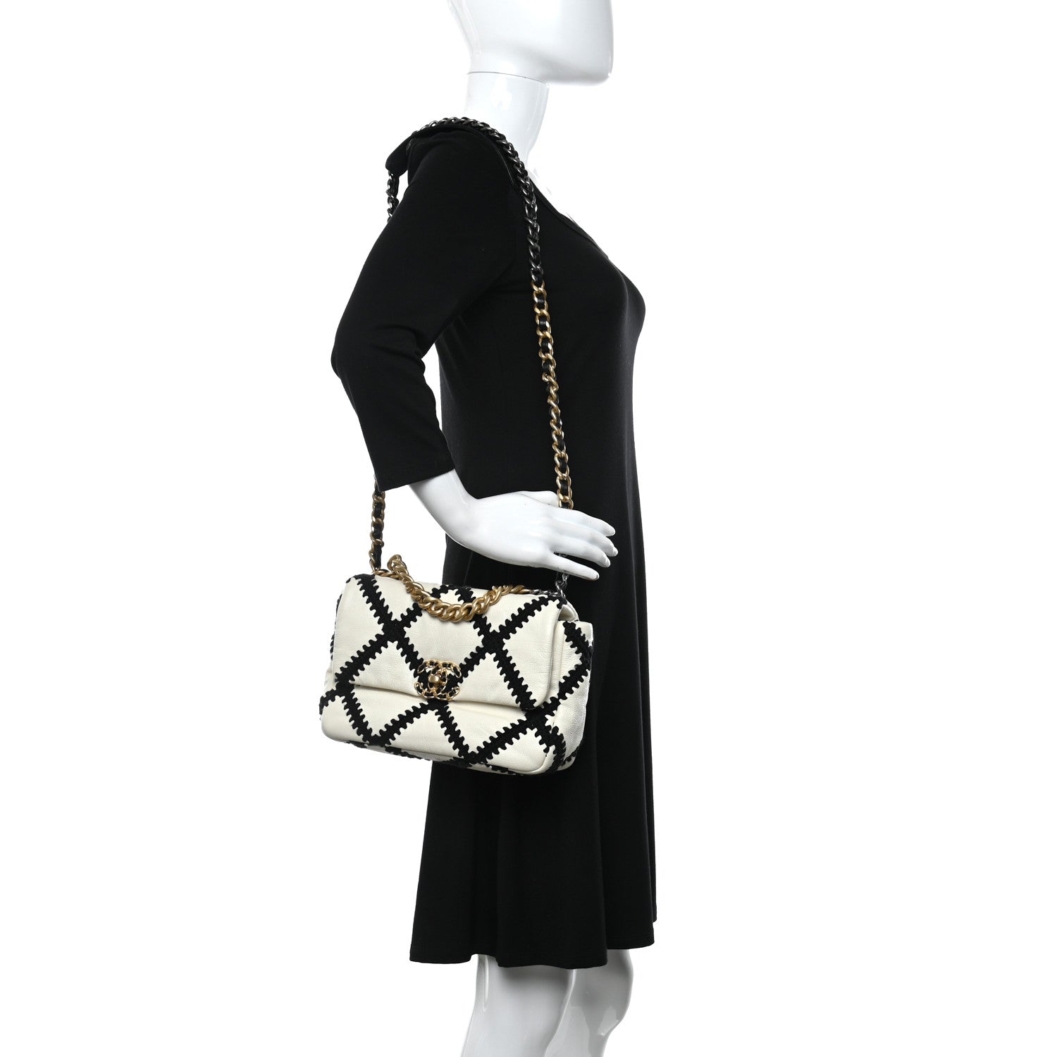 Chanel Calfskin Crochet Medium Chanel 19 Flap White Black 2 of 10