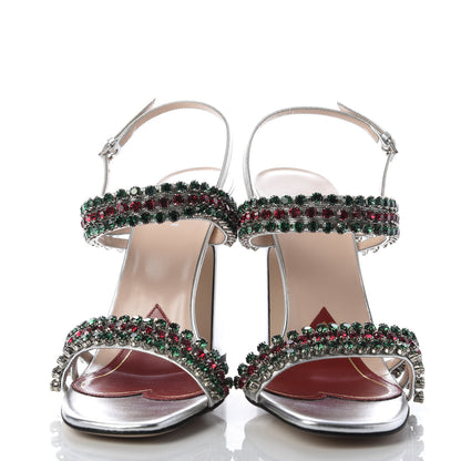 Gucci Nappa Silk Crystal Bertie High Heel Sandals 39 Argento 2 of 9