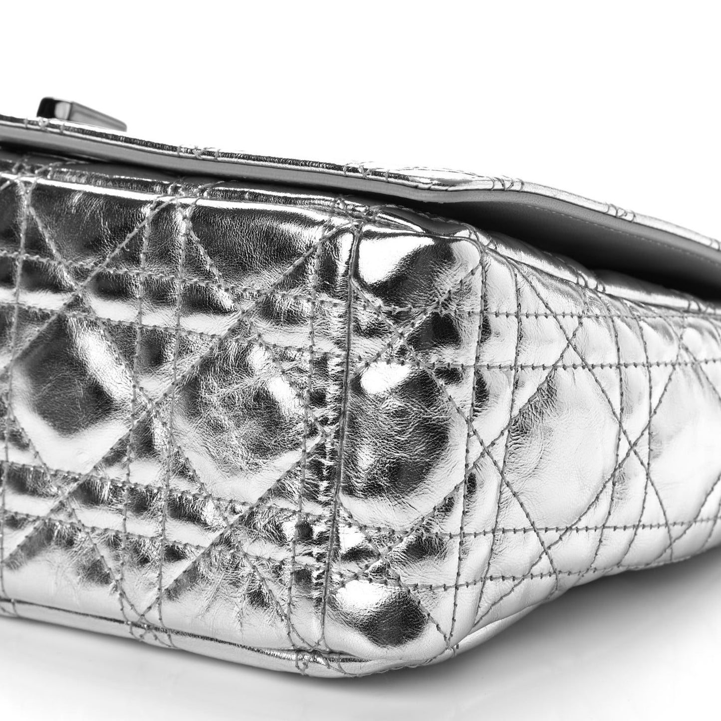 Metallic Calfskin Cannage Medium Caro Bag Argent