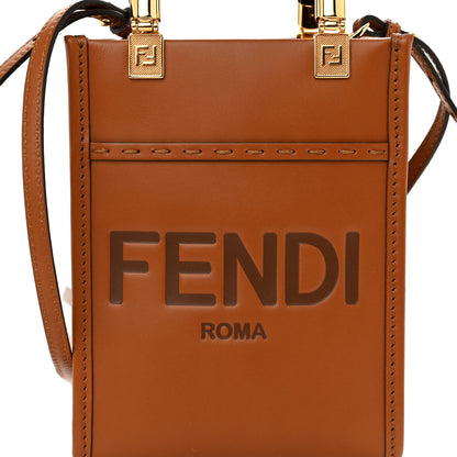 Fendi Vitello King Plexiglass Logo Embossed Mini Fendi Sunshine Shopper Tote Cuoio 7 of 9